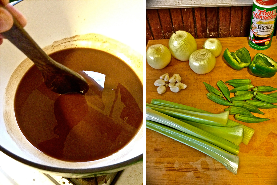 roux and gumbo ingredients
